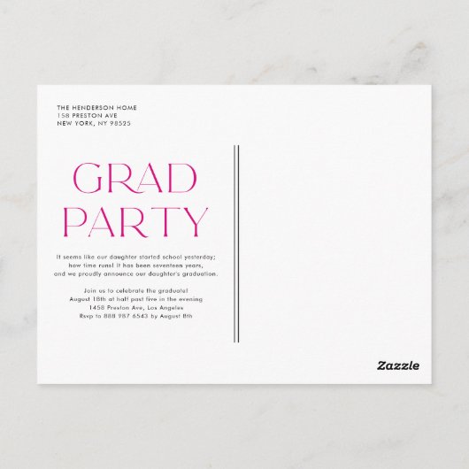 Rosa Klasse 2024 Moderner Minimalistischer Abschlu Postkarte (Rückseite)