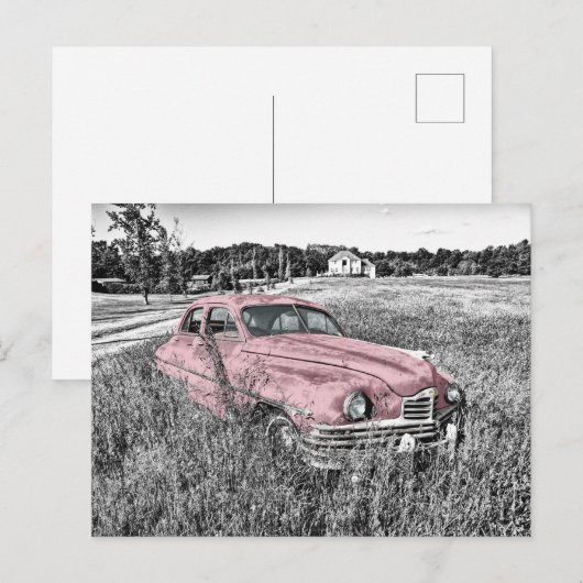 Rosa Klassikwagen Postkarte (Vorne/Hinten)