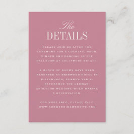 Rosa klassische Elegance Hochzeitsdetails Begleitkarte