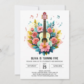Rosa klassische Gitarre Geburtstag Einladung