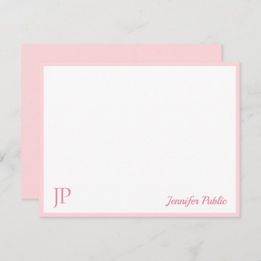 Rosa Klassische handgeschriebene Skriptmonogramm Mitteilungskarte (Vorne/Hinten)