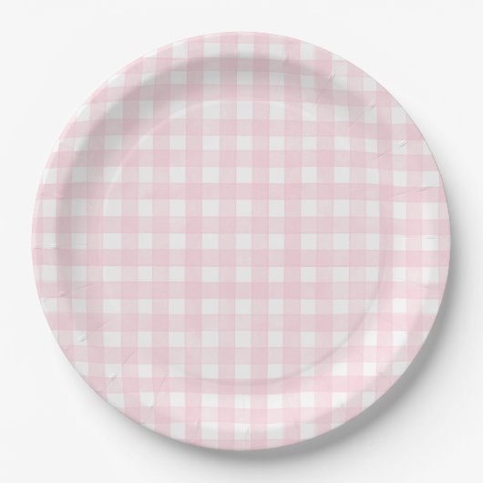 Rosa Klassisches Gingham Pappteller (Vorderseite)