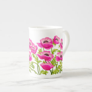 Rosa Klatschmohn-Blumen-Knochen-China-Tasse Porzellantasse