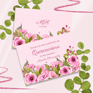 Rosa Klatschmohn Quinceañera Dankeskarte
