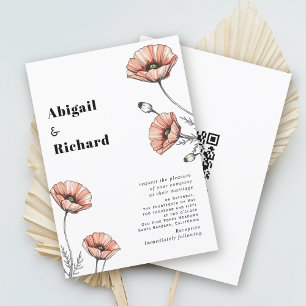 Rosa Klatschmohn Wildblumen Blumen Hochzeit QR-Cod Einladung