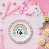 Rosa Klee und Regenbogen Lucky Eins erster Geburts Pappteller (Party)