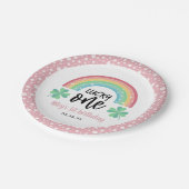 Rosa Klee und Regenbogen Lucky Eins erster Geburts Pappteller (Schrägansicht)