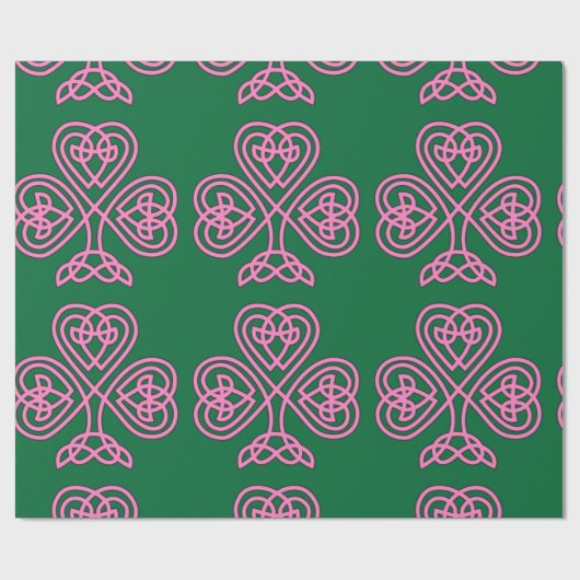Rosa Kleeblatt auf grünem Hintergrundpapier Geschenkpapier (Flach)