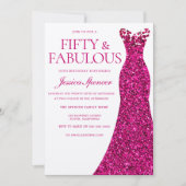 Rosa Kleid 50 & Fabulous 50. Geburtstag Einladung (Vorderseite)