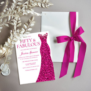 Rosa Kleid 50 & Fabulous 50. Geburtstag Einladung