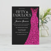 Rosa Kleid 50 & Fabulous 50. Geburtstag schwarz Einladung (Stehend Vorderseite)