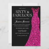 Rosa Kleid 60 & Fabulous Black 60. Geburtstag Einladung (Vorderseite)