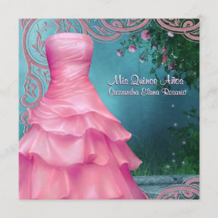 Rosa Kleid Aquamarin Blau Rosa Roses Quinceanera Einladung