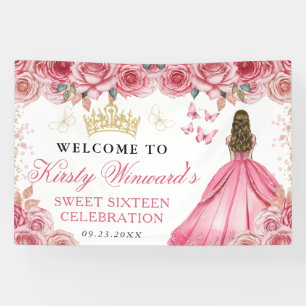 Rosa Kleid Blonde Prinzessin Floral Sweet 16 Banner