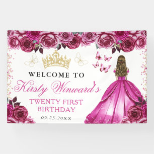 Rosa Kleid Blonde Prinzessin Florale Geburtstagsfe Banner