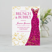 Rosa Kleid Blumenbrunch Bubbly Brautparty Gold Folieneinladung (Stehend vorne)