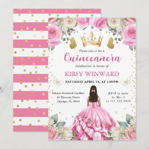 Rosa Kleid Brünette Prinzessin Quinceanera Einladung