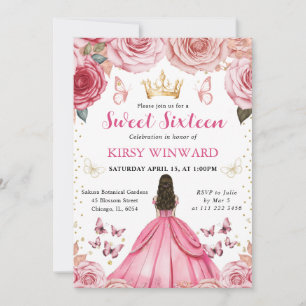 Rosa Kleid Brünette Prinzessin Sweet 16 Einladung