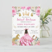 Rosa Kleid Brünetter Western Prinzessin Sweet 16 Einladung (Stehend Vorderseite)