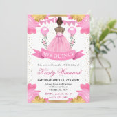 Rosa Kleid Dark Skin Princess Quinceanera Einladung (Stehend Vorderseite)