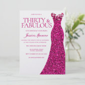 Rosa Kleid Dreißig & Fabulous 30. Geburtstag Einladung (Stehend Vorderseite)