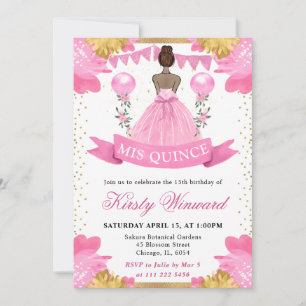 Rosa Kleid Dunkle Haut Prinzessin Quinceanera Einladung