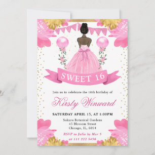 Rosa Kleid Dunkle Haut Prinzessin Sweet 16 Einladung