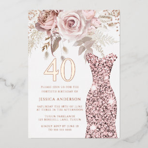 Rosa Kleid Fabelhaft 40. Geburtstagsfeier Roségold Folieneinladung