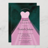 Rosa Kleid Grünes Brautparty Einladung (Vorne/Hinten)