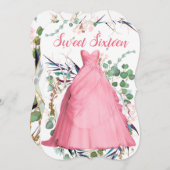 Rosa Kleid Personalisiert 16 . Geburtstag Einladun Einladung (Vorne/Hinten)