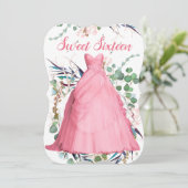 Rosa Kleid Personalisiert 16 . Geburtstag Einladun Einladung (Stehend Vorderseite)