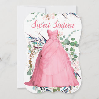 Rosa Kleid Personalisiert 16 . Geburtstag Einladun Einladung
