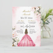 Rosa Kleid Quinceañera Einladung (Stehend Vorderseite)