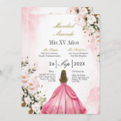 Rosa Kleid Quinceañera Einladung (Vorne/Hinten)