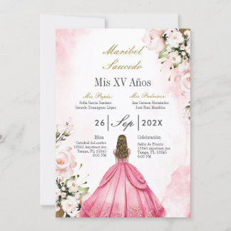 Rosa Kleid Quinceañera Einladung