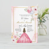 Rosa Kleid Quinceañera Einladung (Stehend Vorderseite)