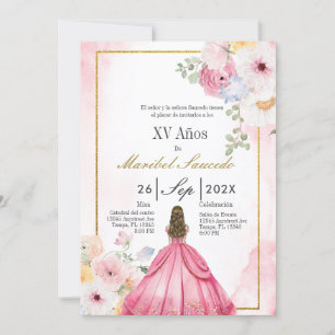 Rosa Kleid Quinceañera Einladung