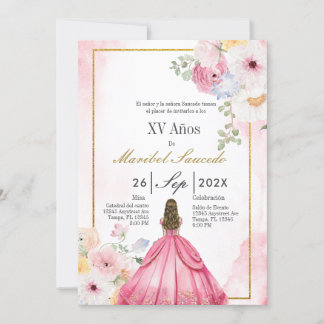 Rosa Kleid Quinceañera Einladung