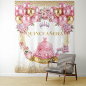 Rosa Kleid Quinceañera Hintergrund Glitzer Balloon Wandteppich (Beispiel)