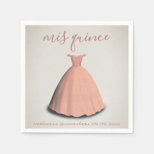 Rosa Kleid Quinceañera mis quince Tisch Dekoration Serviette (Vorderseite)