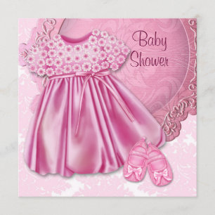 Rosa Kleid Rosa Damast Baby Mädchen Dusche Einladung