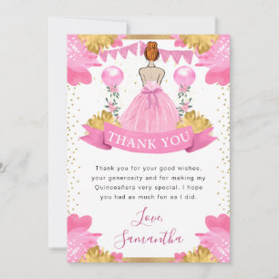 Rosa Kleid Rot haarige Prinzessin Quinceanera Dankeskarte