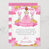 Rosa Kleid Rothaarige Prinzessin Geburtstag Dankeskarte (Vorne/Hinten)