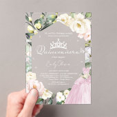 Rosa Kleid Schmetterling Blumenrahmen Quinceañera Acryleinladungen (Insitu (Handheld))