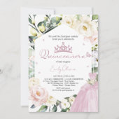 Rosa Kleid Schmetterling Floral Quinceañera Biling Einladung (Vorderseite)