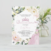 Rosa Kleid Schmetterling Floral Quinceañera Biling Einladung (Stehend Vorderseite)