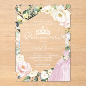 Rosa Kleid Schmetterling Floral Quinceañera spanis Acryleinladungen (Vorderseite)