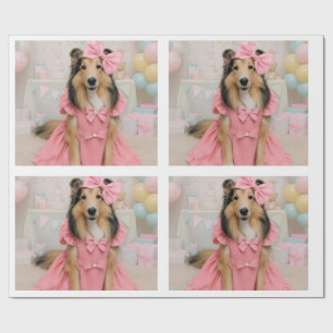 Rosa Kleid Sheltie Geschenkpapier