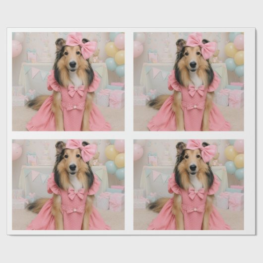Rosa Kleid Sheltie Geschenkpapier (Flach)
