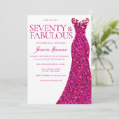 Rosa Kleid Siebzig & Fabelhaft 70. Geburtstag Einladung (Stehend Vorderseite)